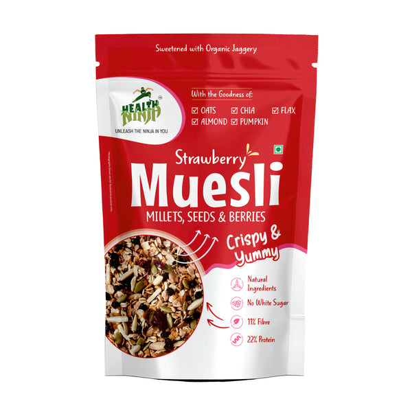 Health Ninja High protein  Muesli | Strawberry Muesli | Breakfast cereal | 900 g pack