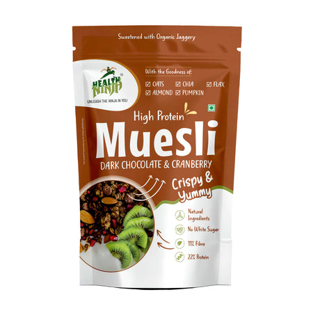 Health Ninja Dark Chocolate Muesli , 900 gms | High Protein Breakfast cereal